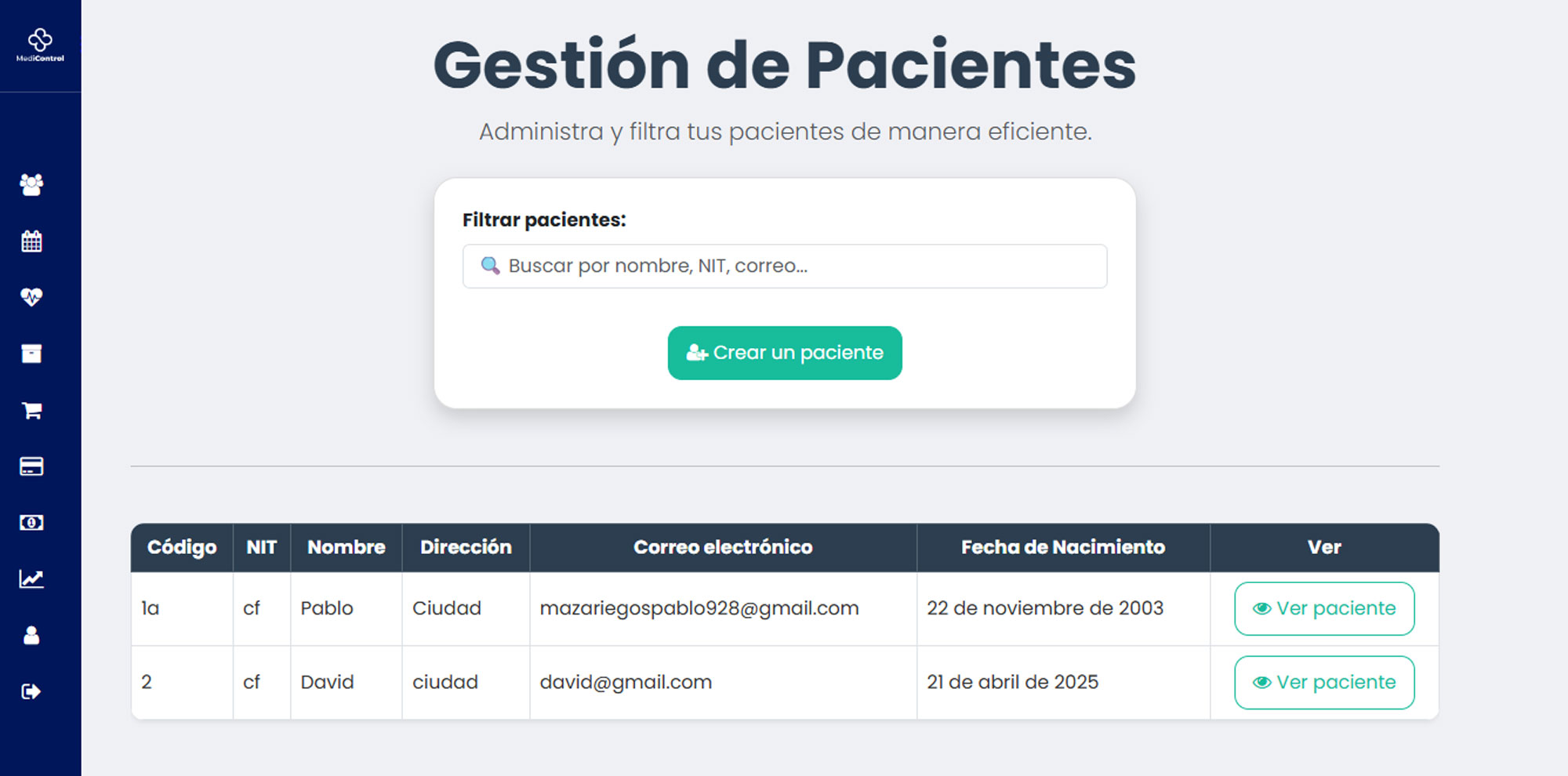 MediControl - gestión de pacientes y consultas